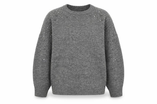 Front view of H&M women’s grey round neck acrylic jumper, size M