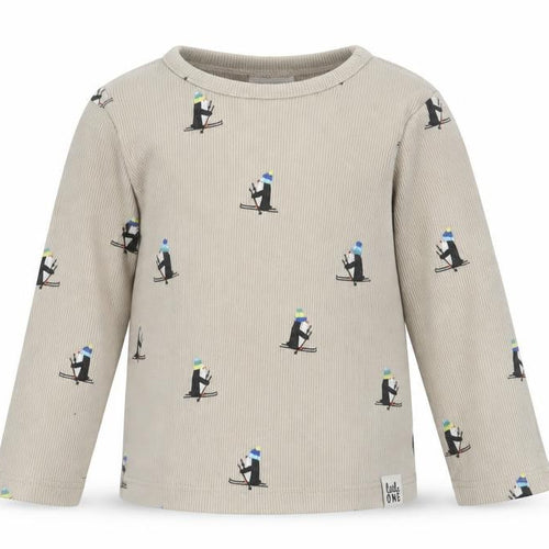 F&F Baby Beige Geometric Cotton Pullover Jumper Size 12-18 Months   - Skiing Penguin