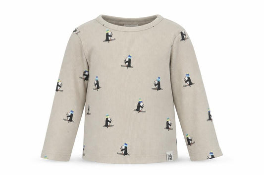 Front view of F&F Baby Beige Geometric Cotton jumper, size 12-18, Months - Skiing Penguin