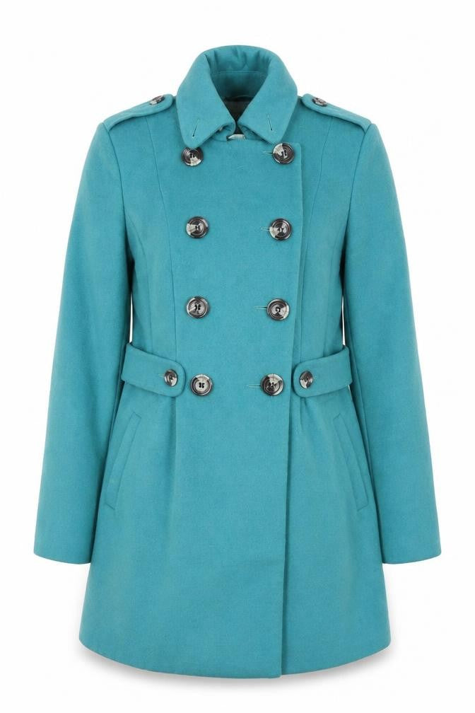 Front view of Next women’s blue jacket, size UK 10, button