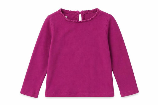Front view of Dunnes girls’ purple cotton jumper, size 18-24, months