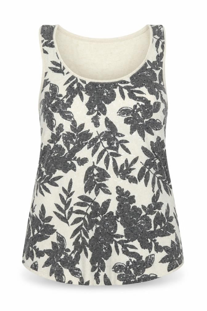 Front view of M&Co women’s beige polyester basic tank, size UK 12, round neck