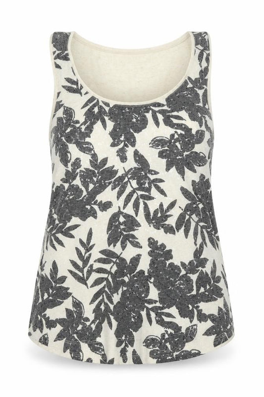 Front view of M&Co women’s beige polyester basic tank, size UK 12, round neck