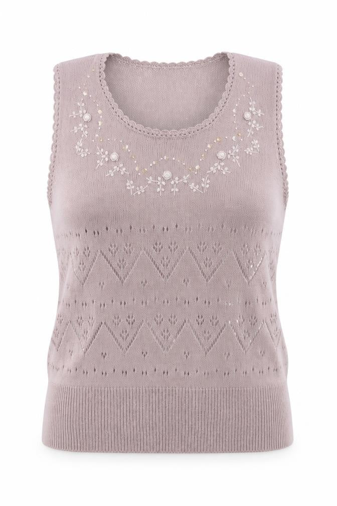 Front view of Preworn women’s pink scoop neck polyester jumper, size M