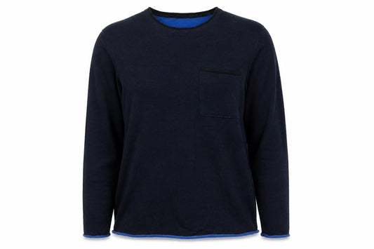 Front view of H&M women’s blue round neck cotton jumper, size S