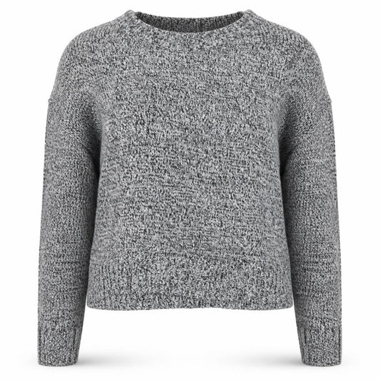 Front view of Divided women’s grey round neck acrylic jumper, size UK 12