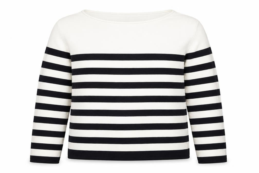 Front view of H&M girls’ blue off the shoulder striped cotton jumper, size 9, years