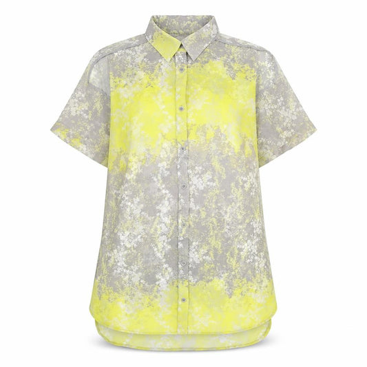 Front view of Style London women’s multicoloured geometric polyester basic button-up, size S, collared
