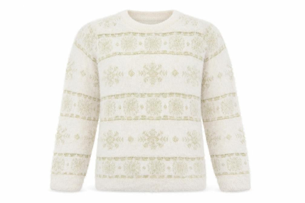 Front view of EWM women’s white round neck nylon jumper, size M