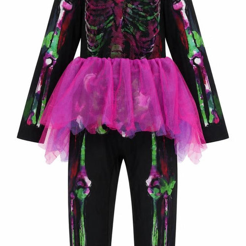 Hallow Scream Girls Black  Polyester Top One Piece Size 9-10 Years  Hook & Loop - Skeleton Fancy Dress