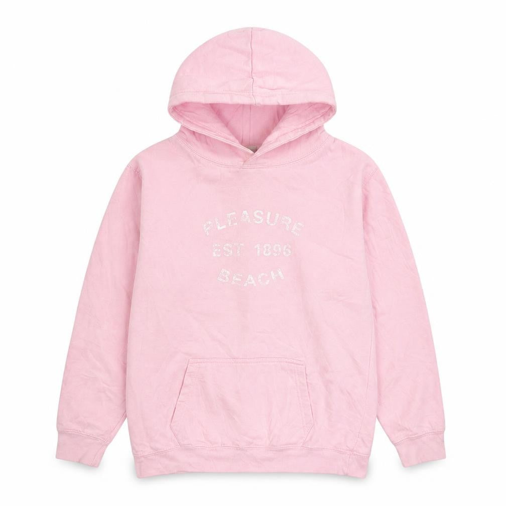 Front view of Awdis girls’ pink cotton pullover hoodie, size 12-13, years pullover