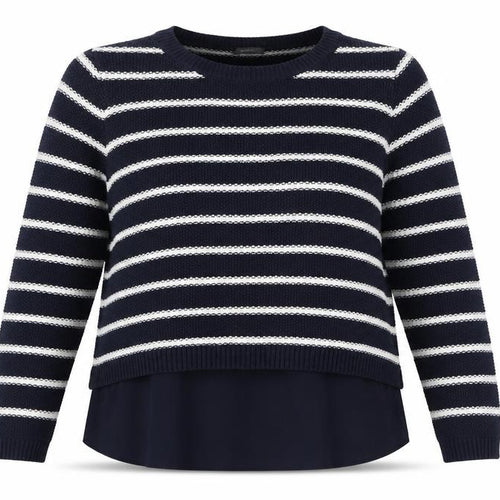Yessica Womens Blue Boat Neck Striped Cotton Pullover Jumper Size M