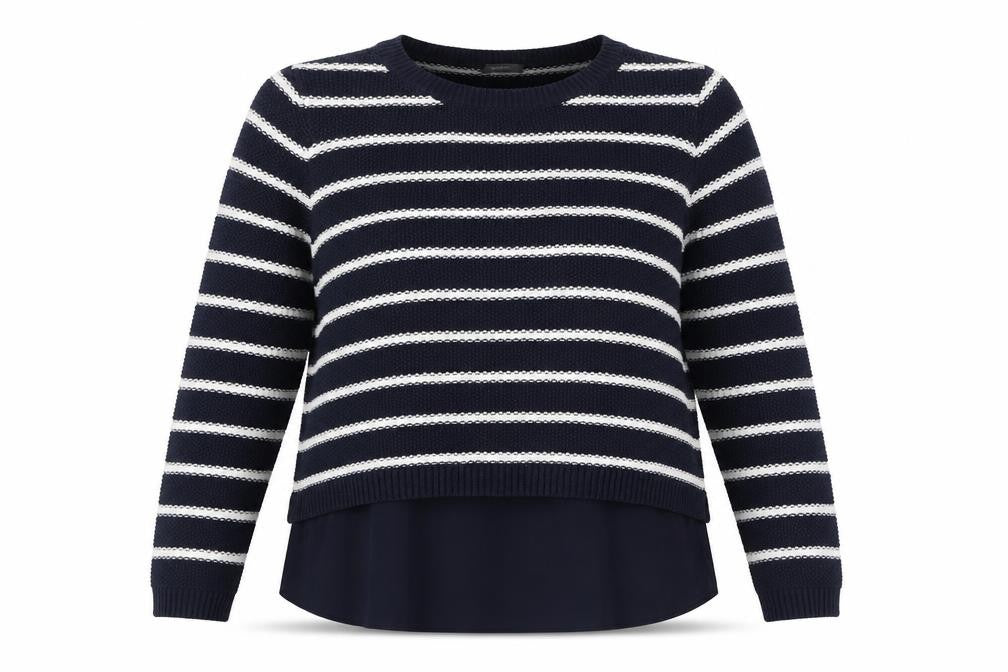 Yessica Womens Blue Boat Neck Striped Cotton Pullover Jumper Size M