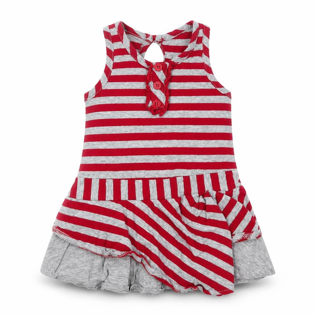 Matalan Girls Red Striped Cotton A-Line  Size 3-6 Months  Crew Neck Button