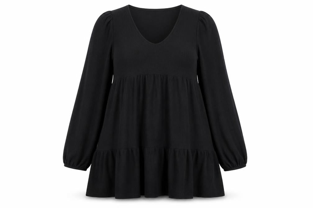 Front view of Primark women’s black polyester a-line, size M, v-neck pullover