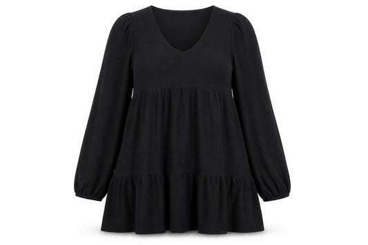 Front view of Primark women’s black polyester a-line, size M, v-neck pullover