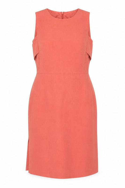 Front view of Wearhouse women’s orange polyester shift, size UK 10, round neck zip