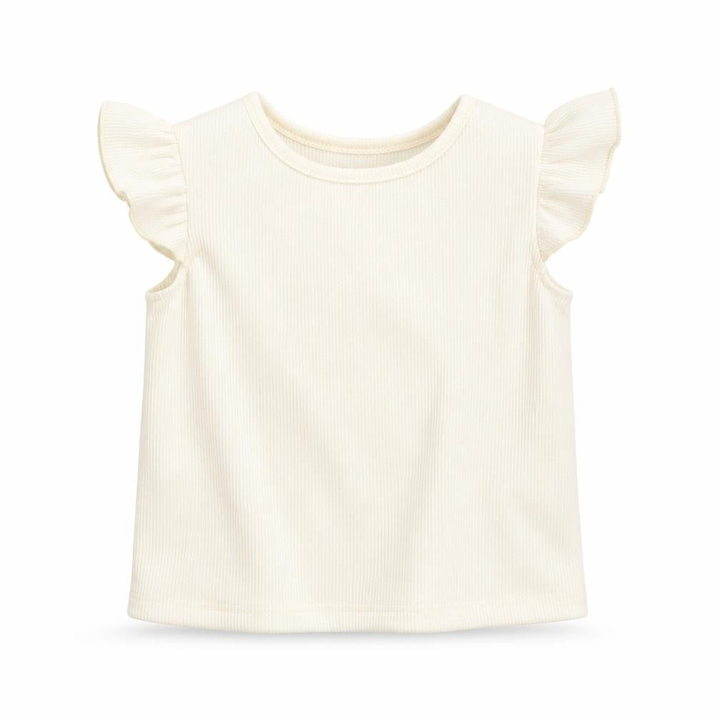 Front view of Primark girls’ white polyester basic t-shirt, size 6-9, months round neck