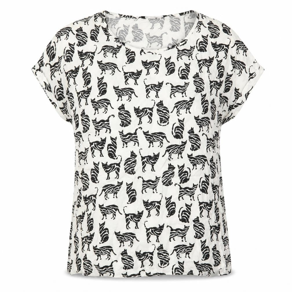 Front view of Atmosphere women’s white animal print viscose basic blouse, size UK 8, round neck