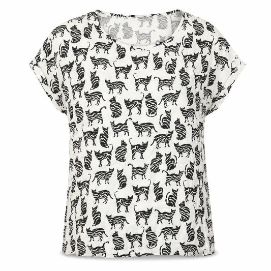 Front view of Atmosphere women’s white animal print viscose basic blouse, size UK 8, round neck