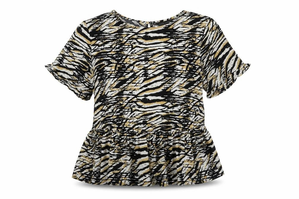Front view of New Look women’s multicoloured animal print polyester basic blouse, size UK 6, round neck