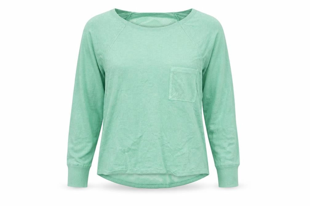 Front view of Marks & Spencer women’s green polyester basic t-shirt, size S, round neck