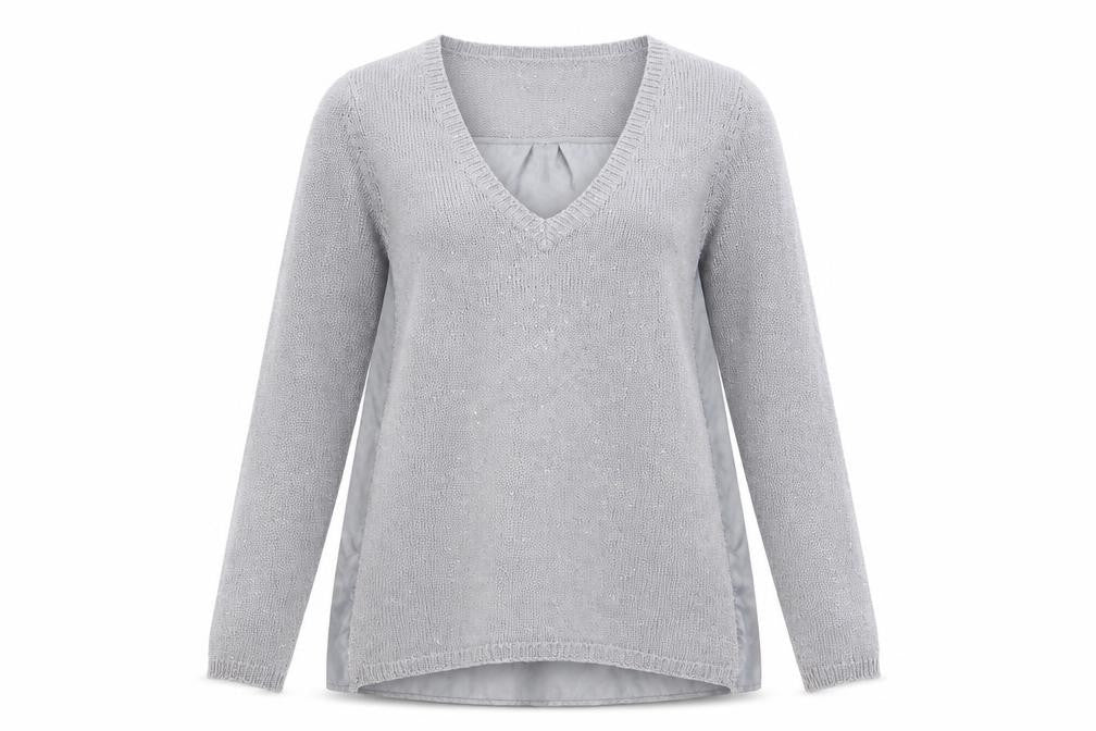 Front view of Oasis women’s grey v-neck polyester jumper, size L