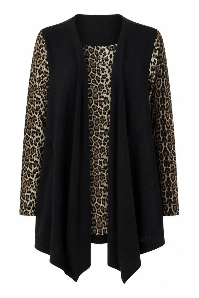 Front view of Stella women’s brown round neck animal print polyester jumper, size UK 14