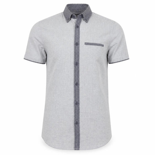 Front view of F&F men’s grey cotton button-up, size S, collared button