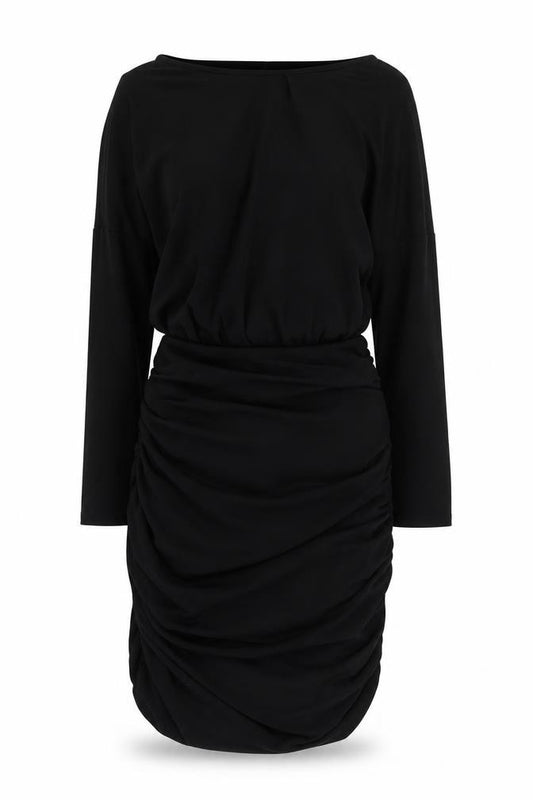 Front view of New Look women’s black polyester mini, size UK 8, round neck pullover - ruched
