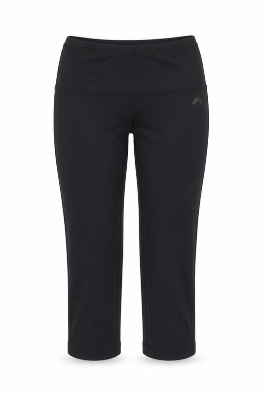 Front view of F&F women’s black polyester compression leggings, size UK 6, 18-inch leg regular