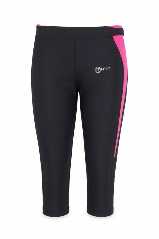 Front view of Mi Fit women’s black polyester compression leggings, size UK 8, 16-inch leg regular