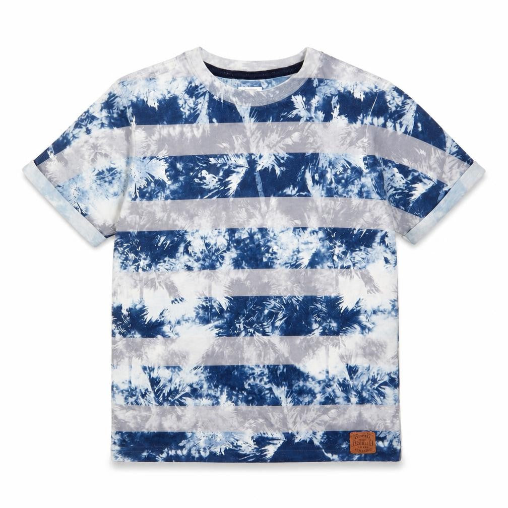 F&F Boys Blue Striped Polyester Jersey T-Shirt Size 7-8 Years Crew Neck Pullover