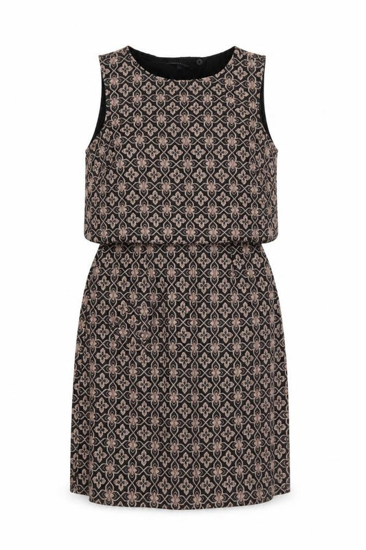 Front view of Marks & Spencer women’s multicoloured geometric polyester a-line, size UK 8, round neck zip