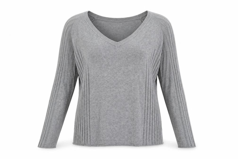 Front view of Mango women’s grey v-neck polyester jumper, size XL
