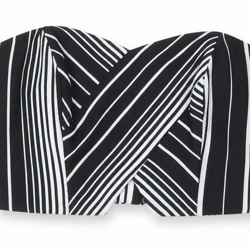 Miss Selfridge Womens Black Striped Polyester  Polo Size 4 Off the Shoulder