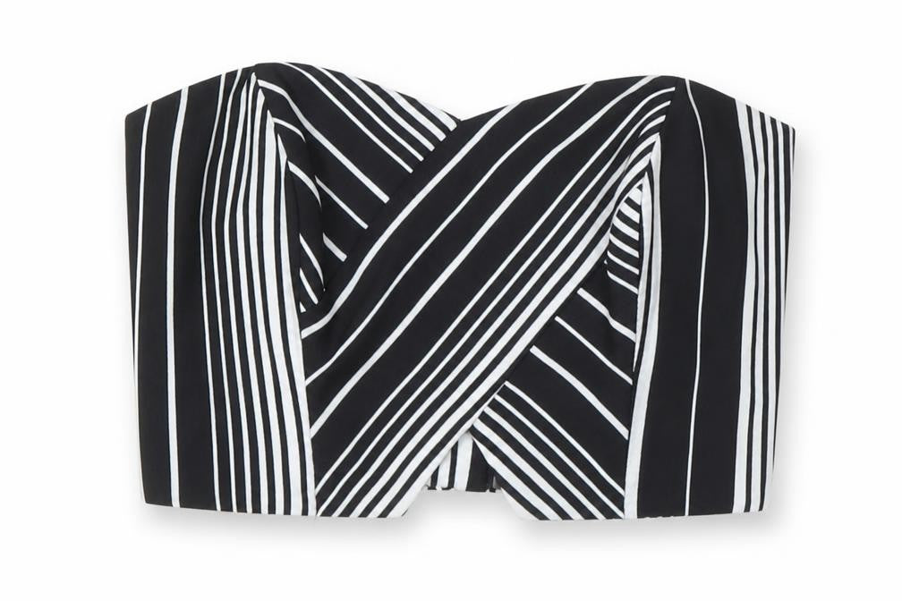 Miss Selfridge Womens Black Striped Polyester  Polo Size 4 Off the Shoulder