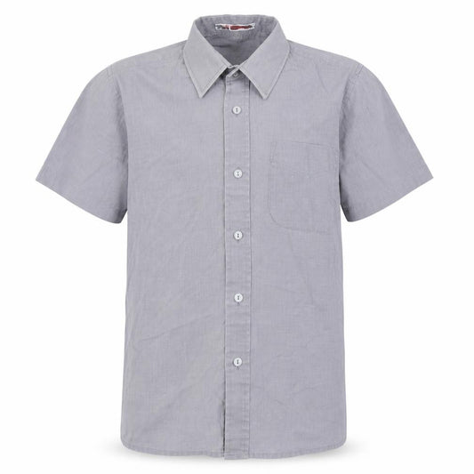 Front view of robinsons boys’ grey polyester basic button-up, size 8, years collared
