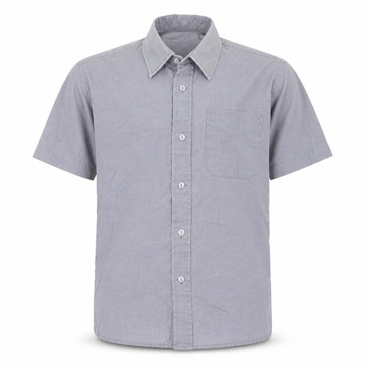Front view of robinsons boys’ grey otter basic button-up, size 9, years collared