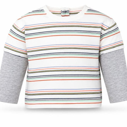 Leigh Tucker Boys Multicoloured Striped Cotton Basic T-Shirt Size 3-6 Months Round Neck
