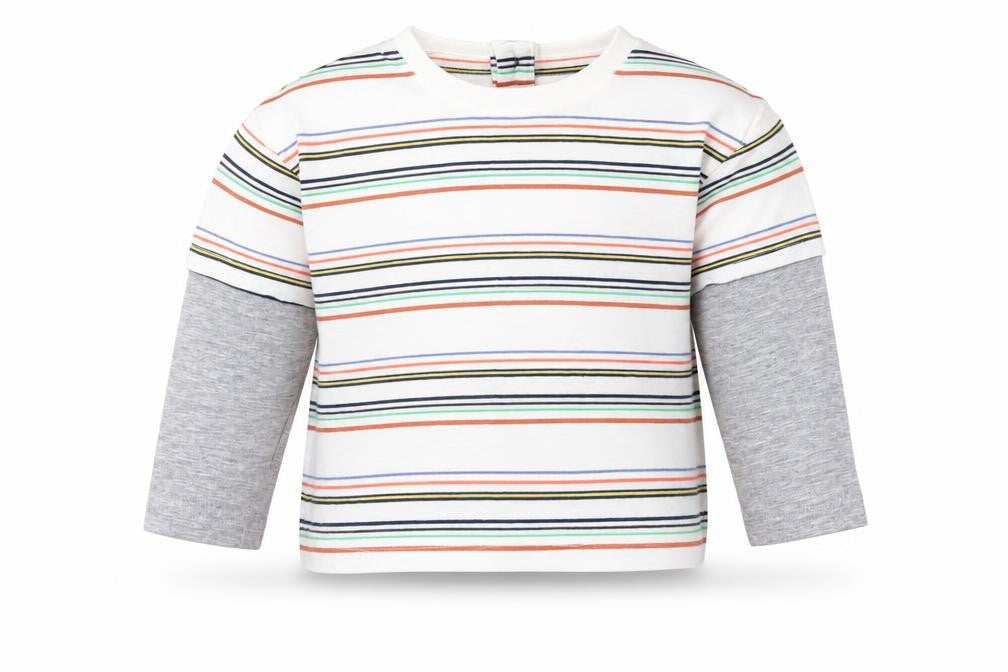 Leigh Tucker Boys Multicoloured Striped Cotton Basic T-Shirt Size 3-6 Months Round Neck