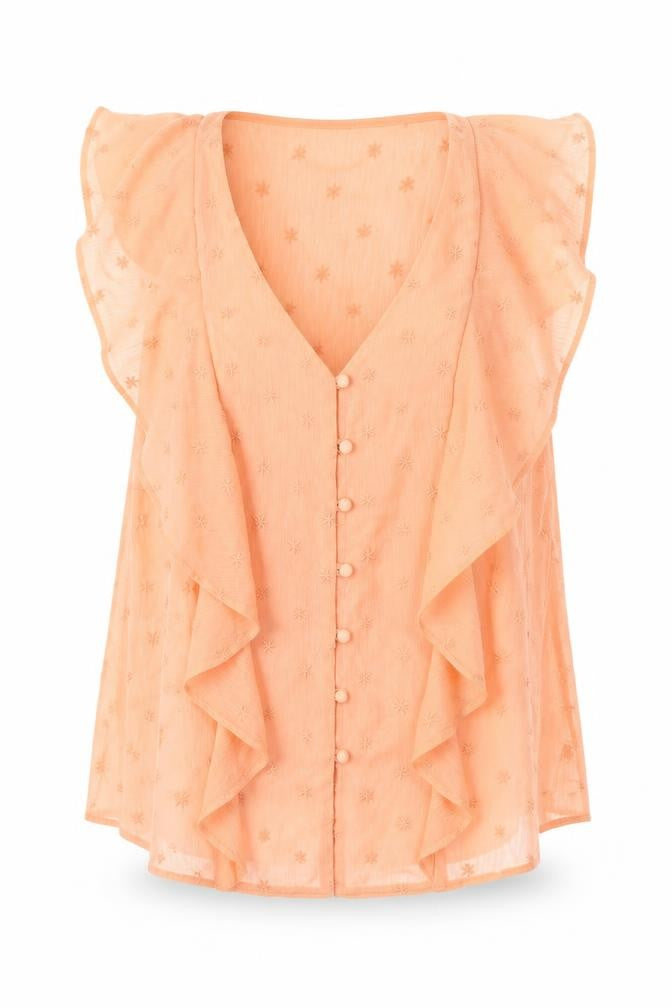 Front view of F&F women’s orange polyester basic blouse, size UK 12, v-neck