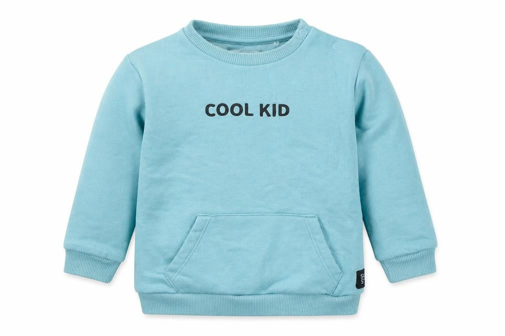 Front view of F&F boys’ blue cotton jumper, size 9-12, months