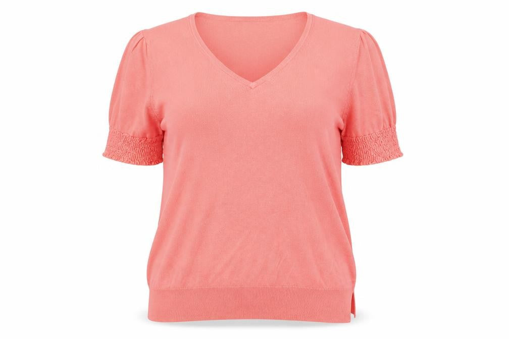Front view of Next women’s pink v-neck polyester jumper, size XL