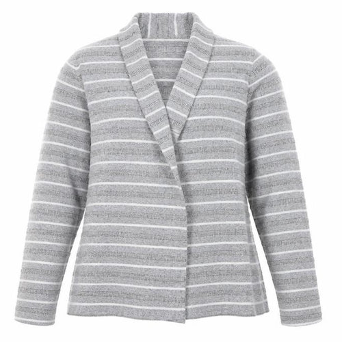 Bonmarché Womens Grey V-Neck Striped Polyester Cardigan Jumper Size 12
