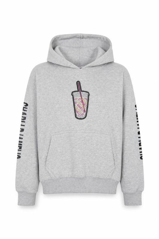 Front view of A2Z 4 Kids girls’ grey polyester pullover hoodie, size 9-10, years pullover - charli d'amelio