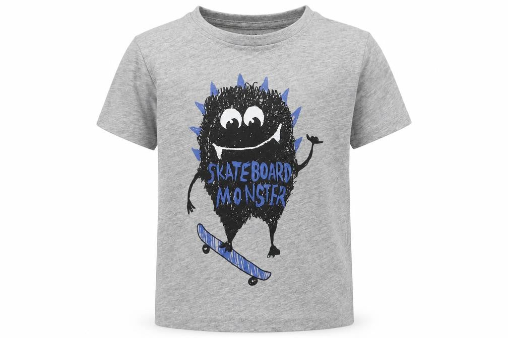 Front view of Primark boys’ grey cotton basic t-shirt, size 2-3, years crew neck pullover