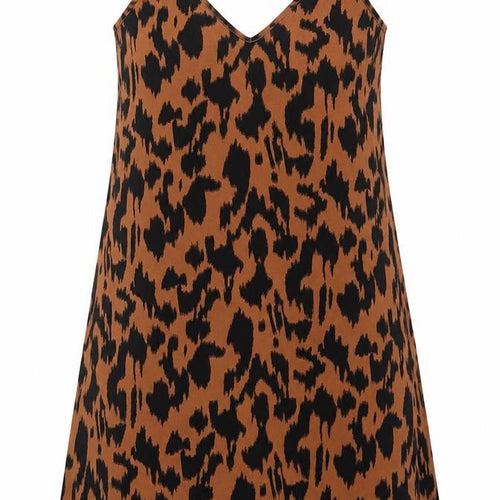 SheIn Womens Brown Animal Print Polyester Tank Dress  Size S  V-Neck Pullover