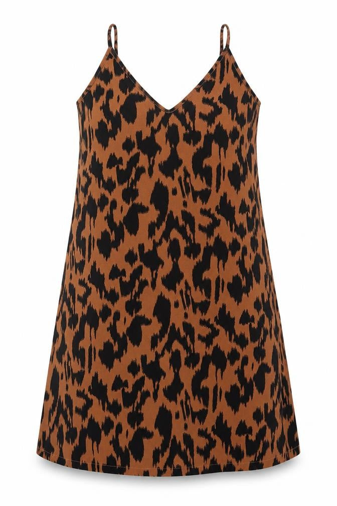 SheIn Womens Brown Animal Print Polyester Tank Dress  Size S  V-Neck Pullover