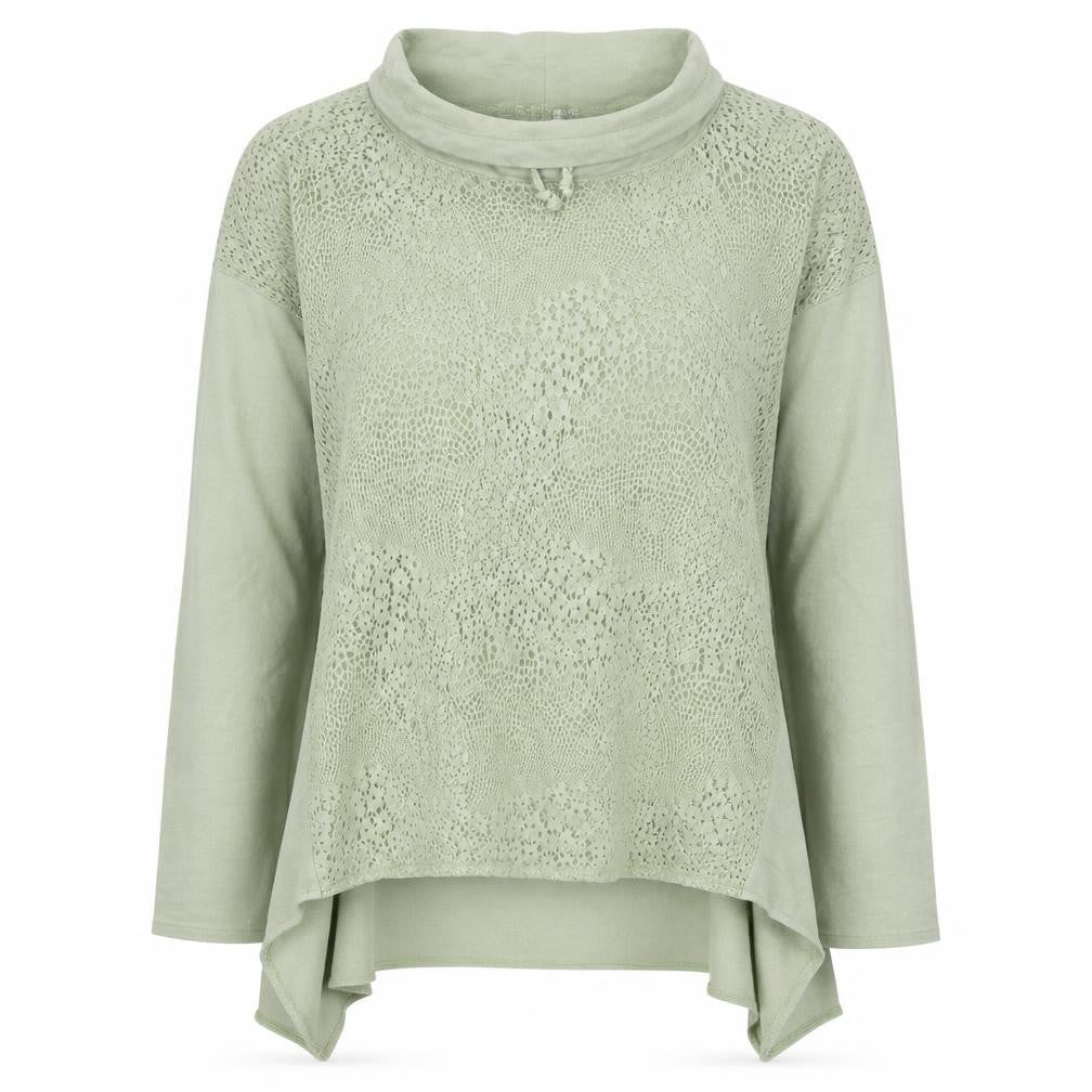 Front view of women’s green cotton pullover sweatshirt, size M, pullover